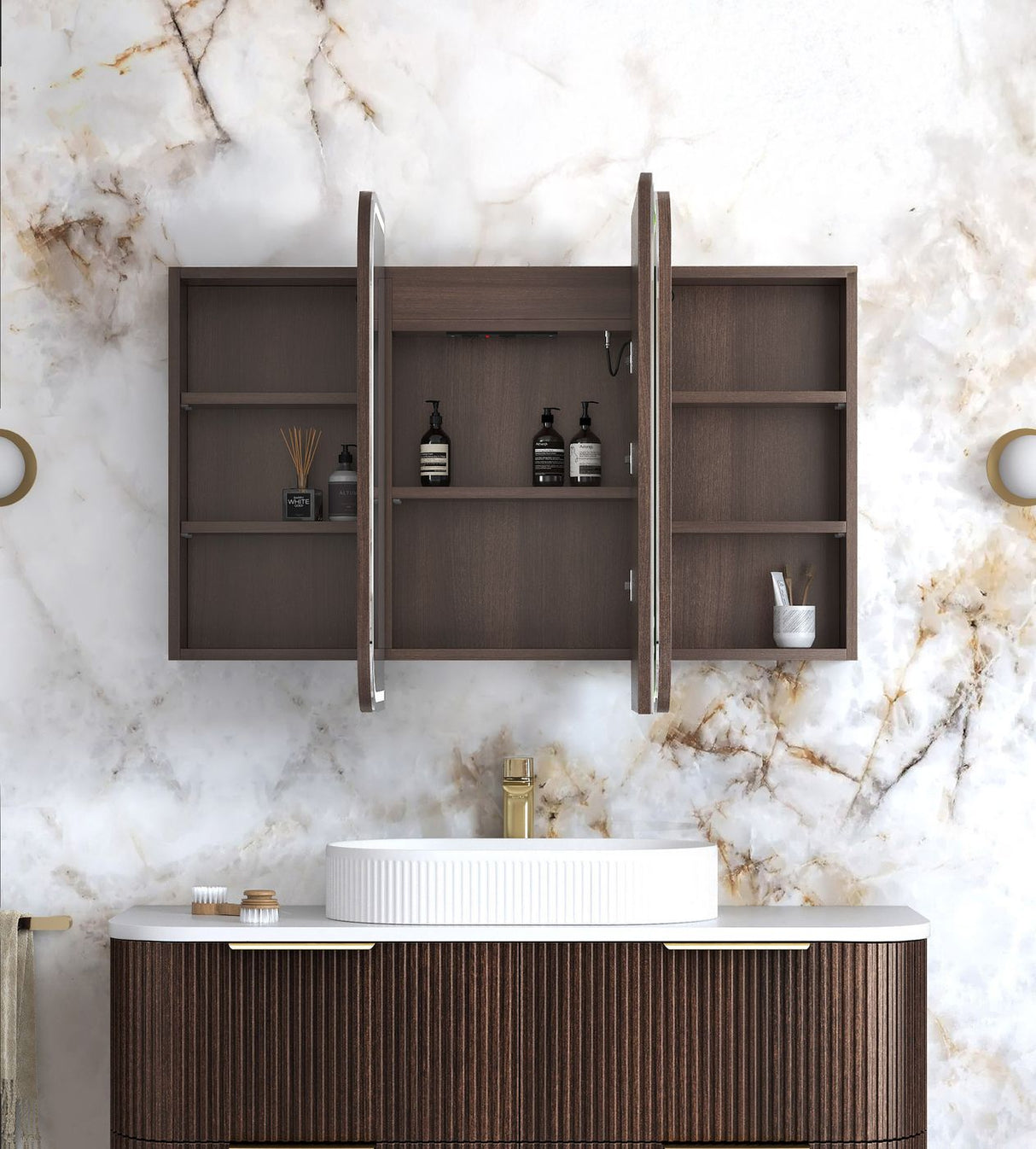 NEWPORT Sable Walnut Front-Lit LED Soft Square Shaving Cabinet (Optional Sizes)