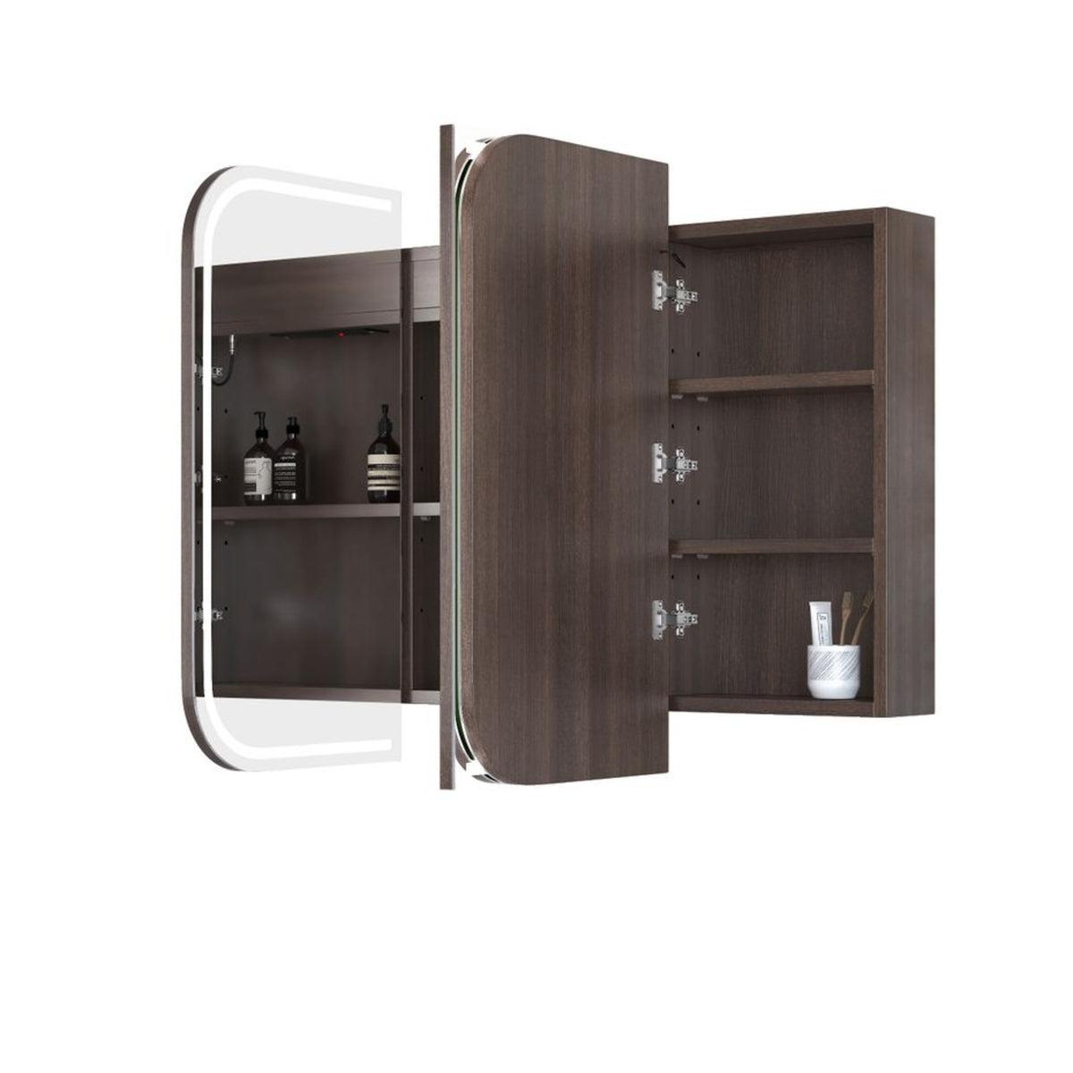 NEWPORT Sable Walnut Front-Lit LED Soft Square Shaving Cabinet (Optional Sizes)