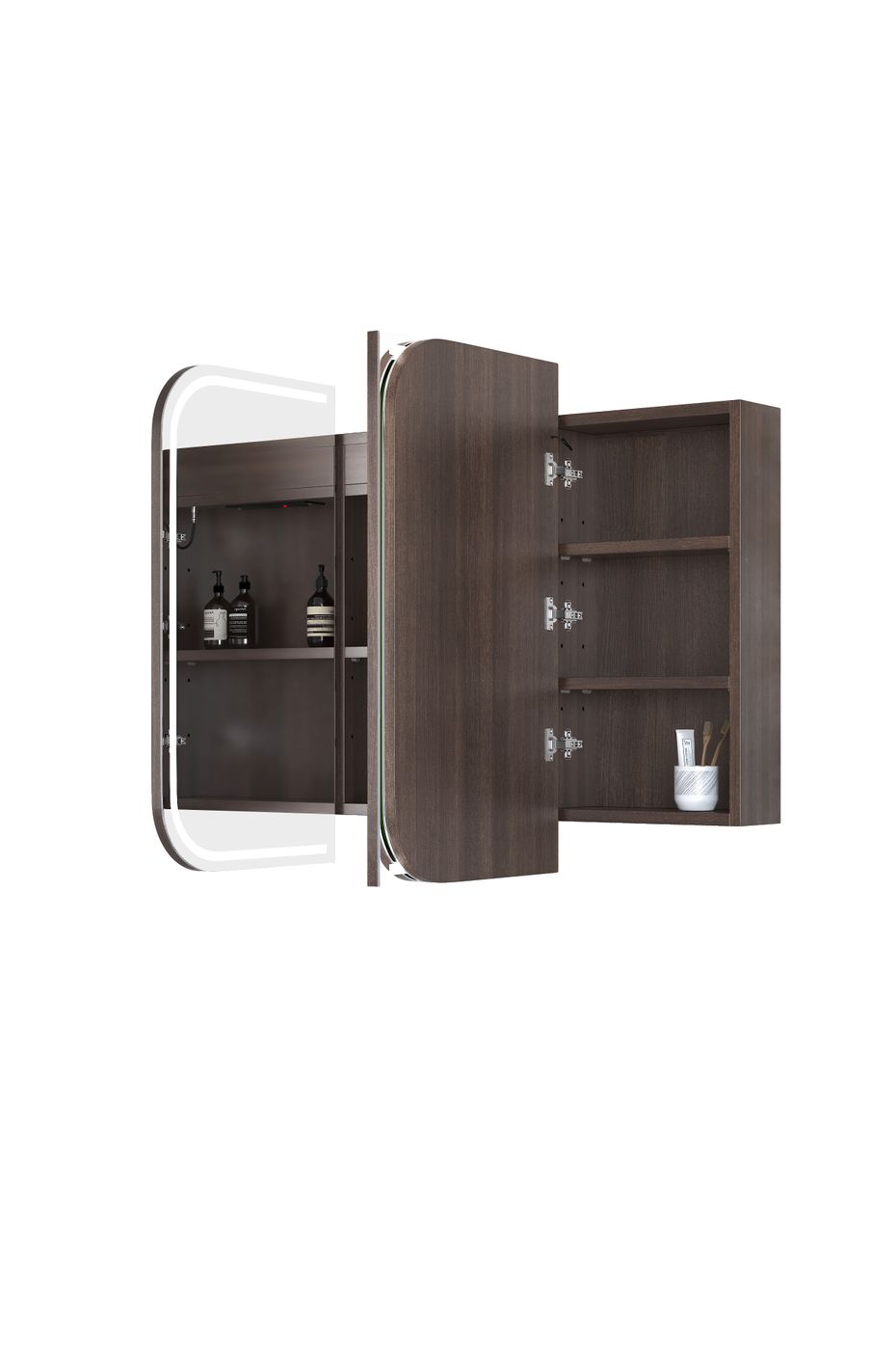 NEWPORT Sable Walnut Front-Lit LED Soft Square Shaving Cabinet (Optional Sizes)