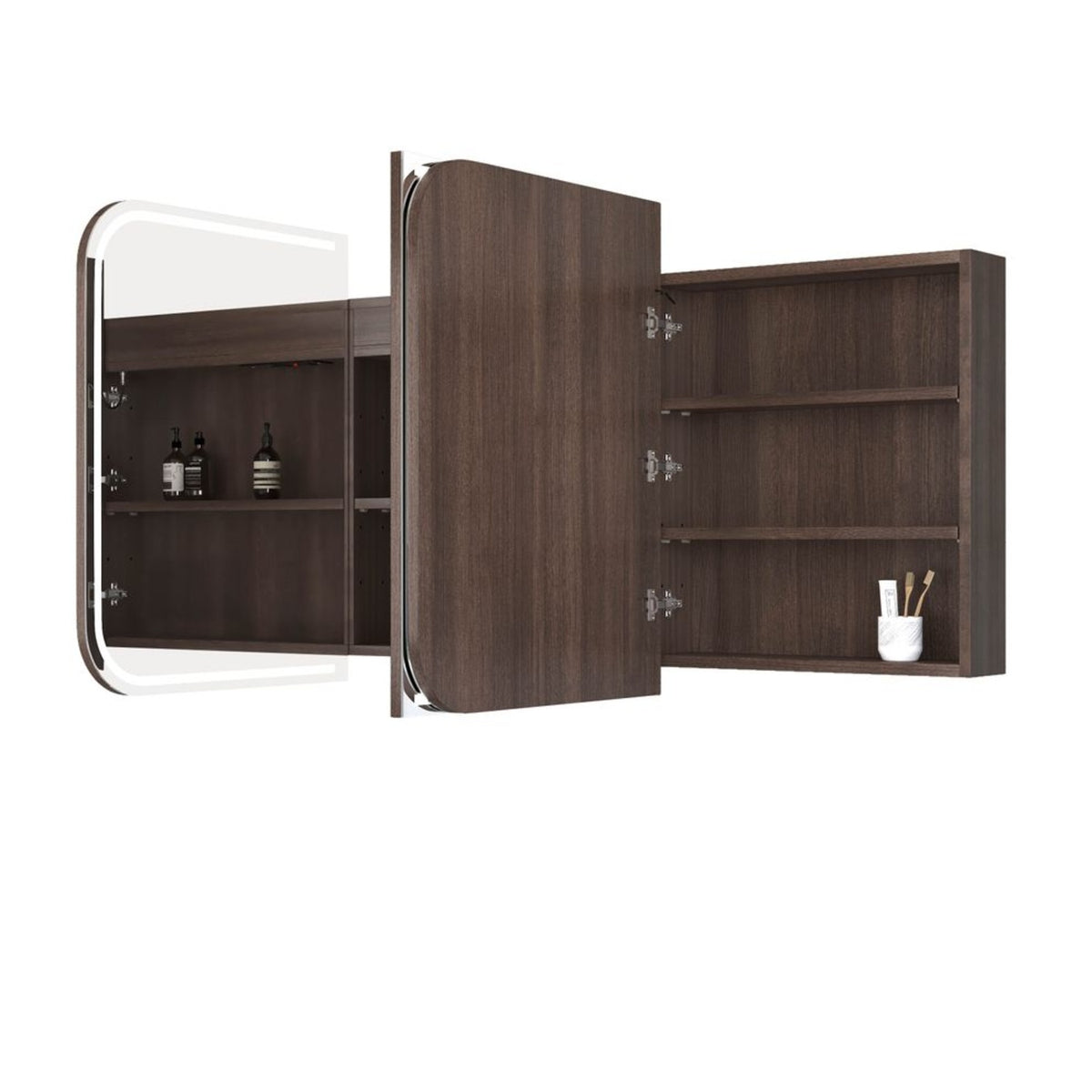 NEWPORT Sable Walnut Front-Lit LED Soft Square Shaving Cabinet (Optional Sizes)