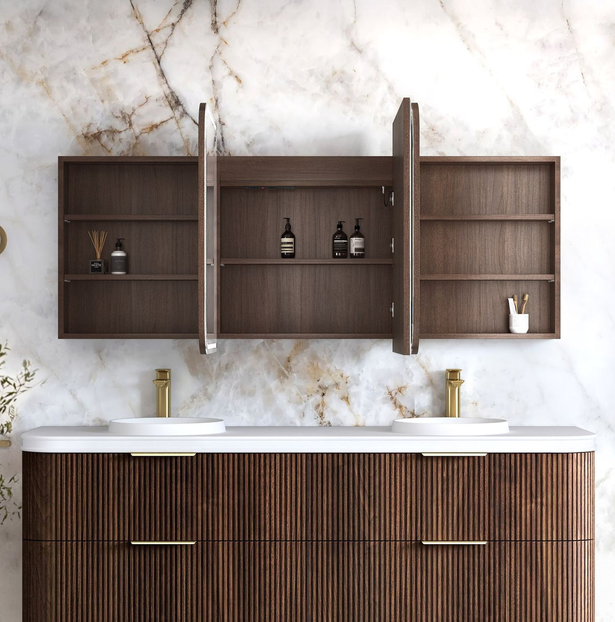 NEWPORT Sable Walnut Front-Lit LED Soft Square Shaving Cabinet (Optional Sizes)