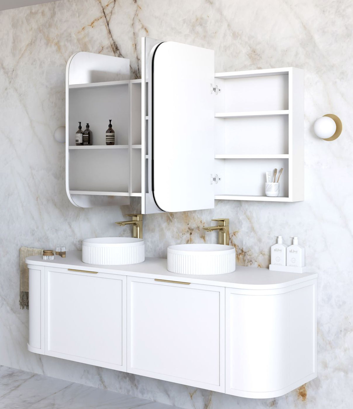 Newport Shaving Cabinet-Matte White-Soft Square 900-1200-1500-1800