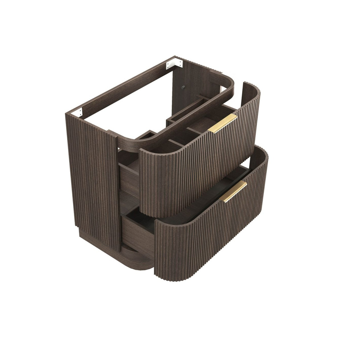 HAVANA Fluted Curved Floor Standing Vanity Sable Walnut (All Sizes)