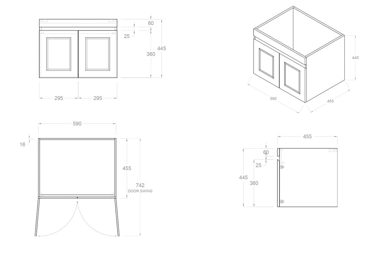 HAMPTON Mark II Wall Hung Vanity 600mm Satin Black