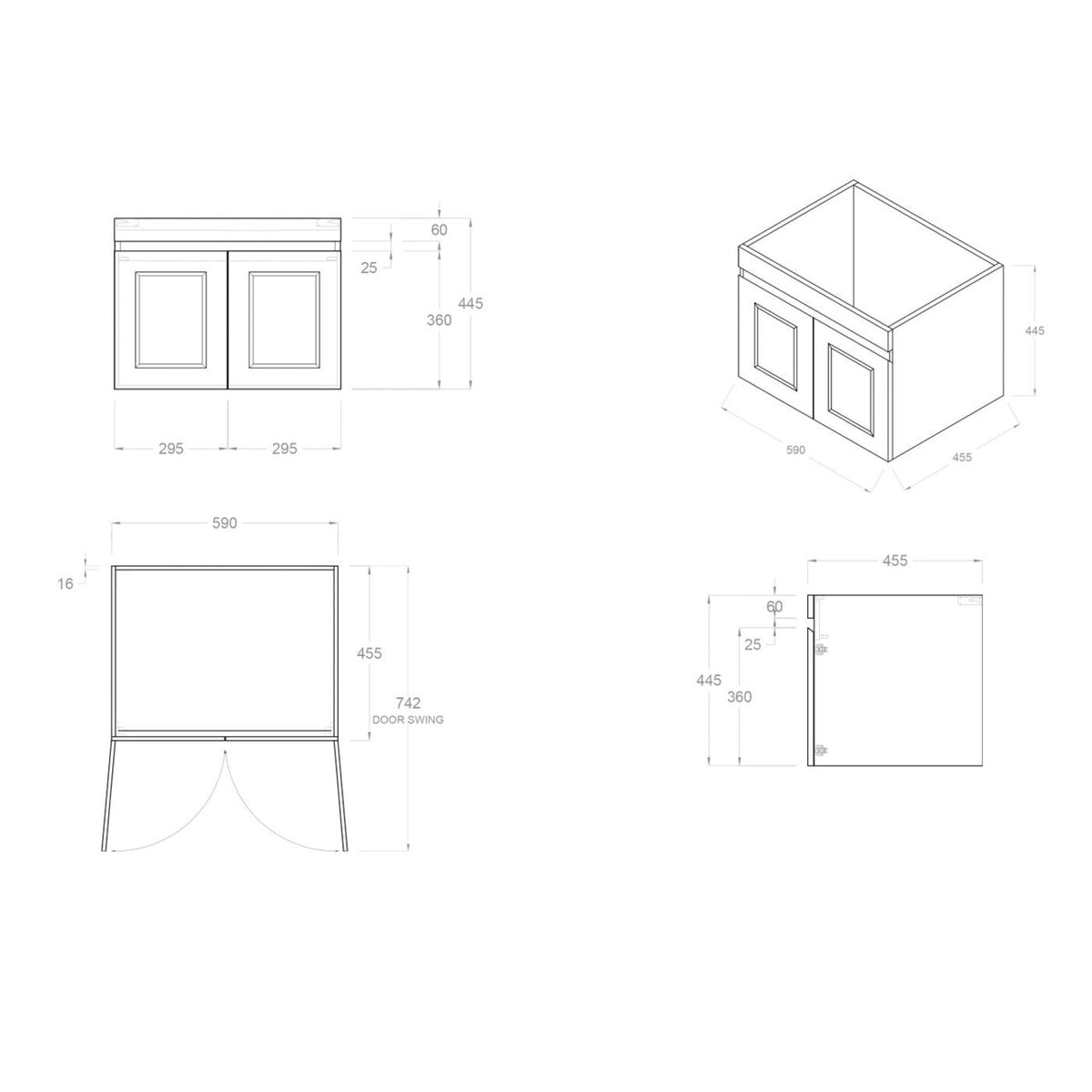 HAMPTON Mark II Wall Hung Vanity 600mm Satin Black