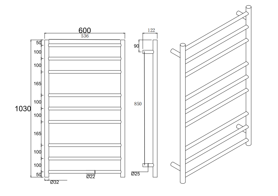 Round Matte Black Electric Heated Towel Rack 9 Bars