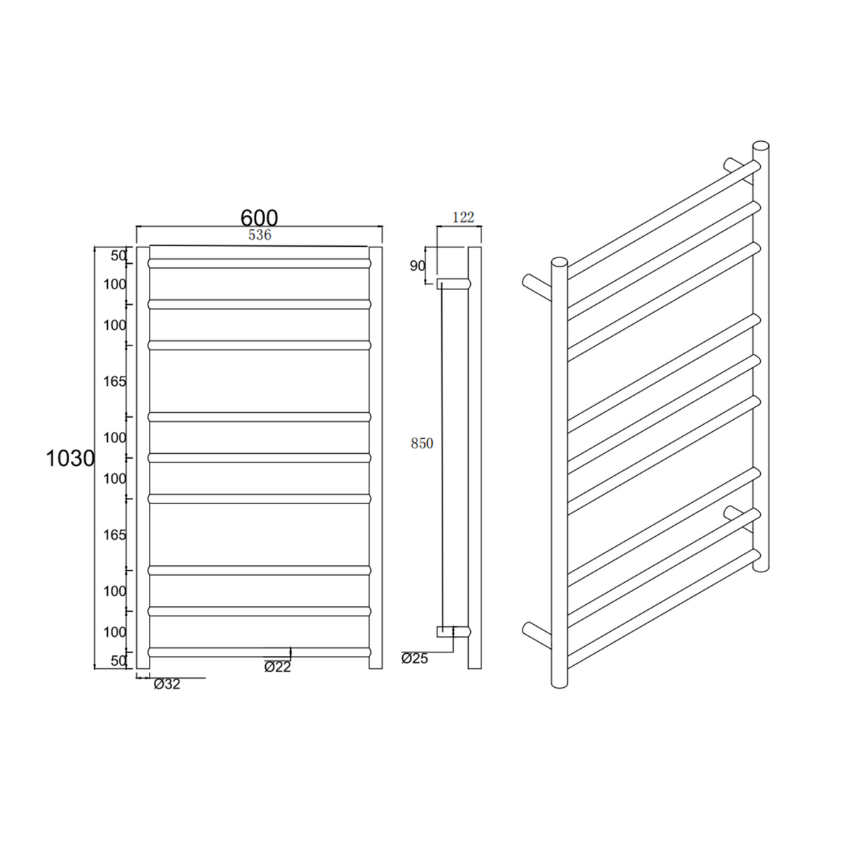 Round Matte Black Electric Heated Towel Rack 9 Bars