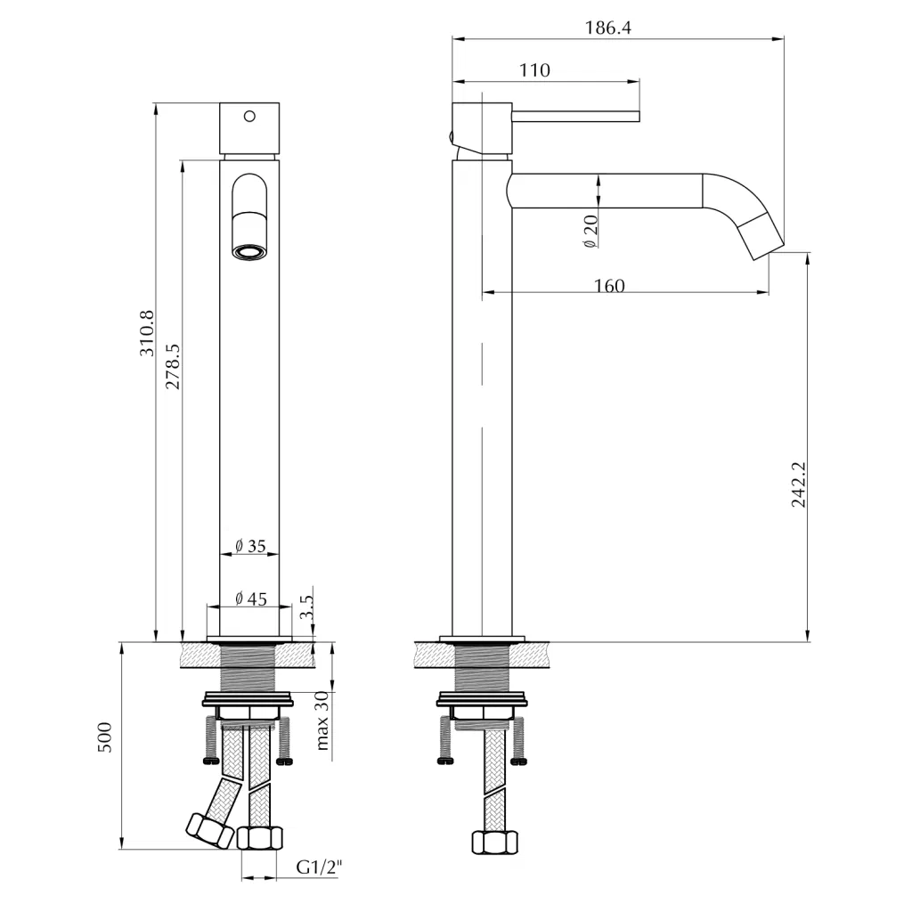 Mica Curved Spout Tall Basin Mixer