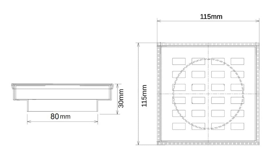 110x110mm Brushed Brass Linear Floor Grate S/Steel (80mm Waste)