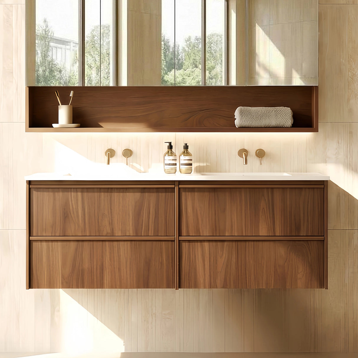 Lukka Ridgewood Plywood Wall Hung Vanity - Mocha Oak (All Sizes)