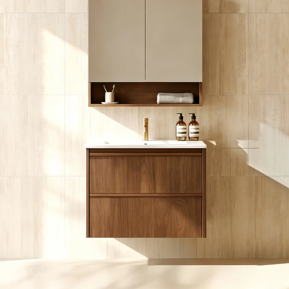 Lukka Ridgewood Plywood Wall Hung Vanity - Mocha Oak (All Sizes)