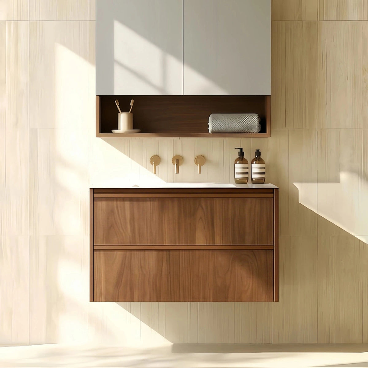 Lukka Ridgewood Plywood Wall Hung Vanity - Mocha Oak (All Sizes)