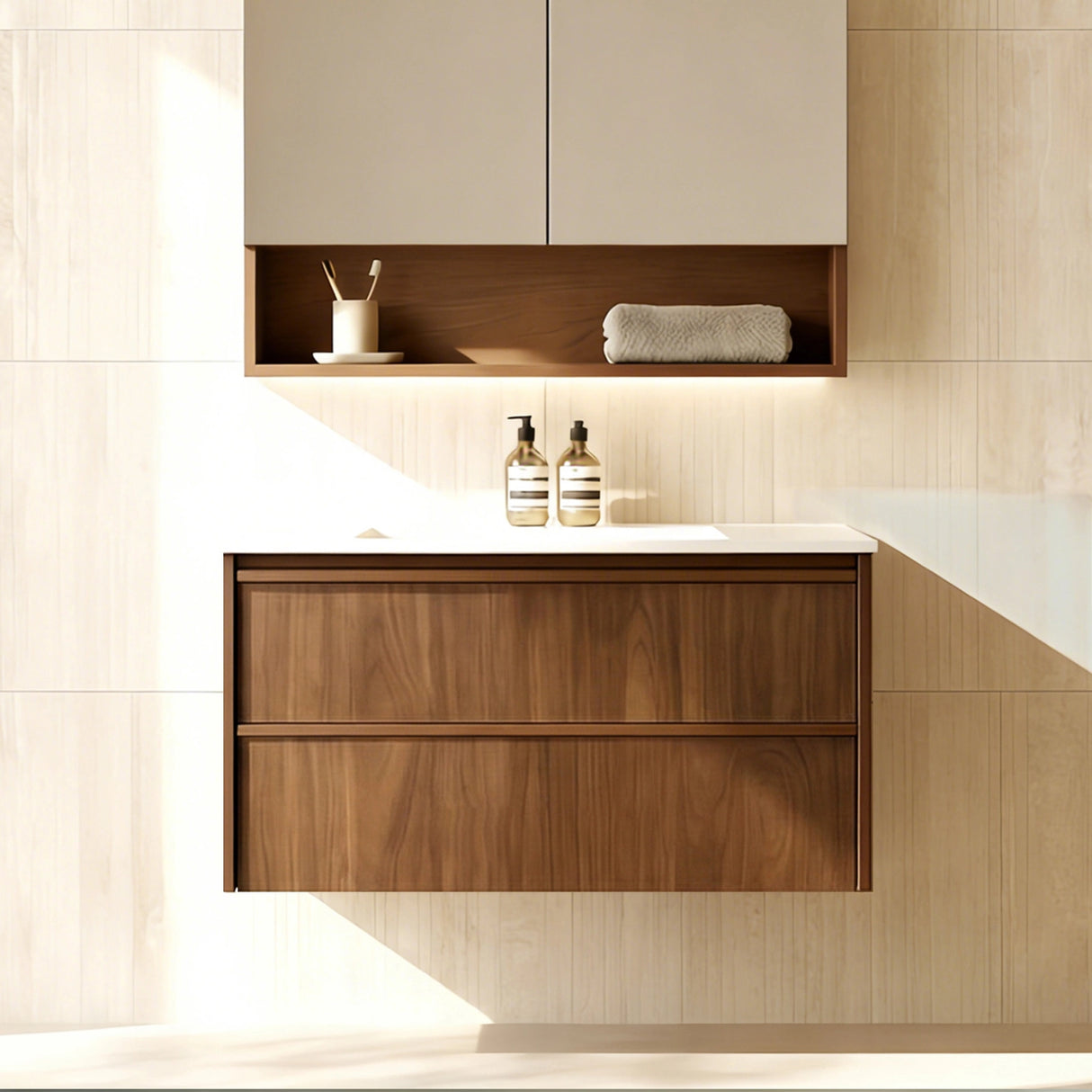 Lukka Ridgewood Plywood Wall Hung Vanity - Mocha Oak (All Sizes)