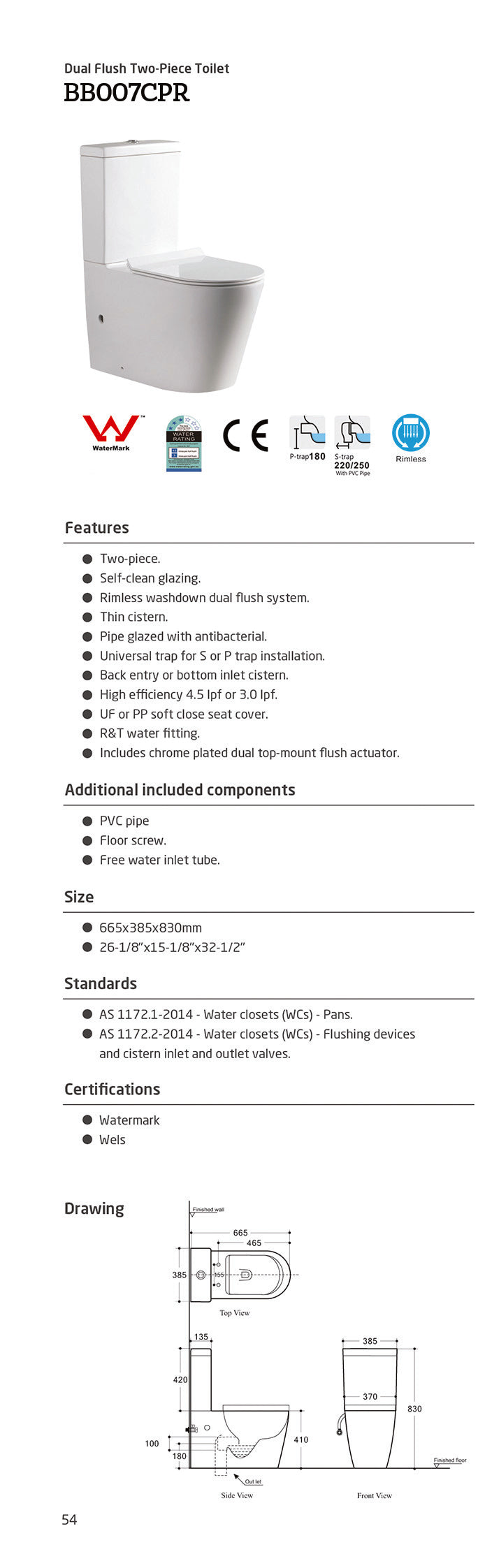 Flay-R Rimless Nano Glaze Toilet Suite (Gloss White)