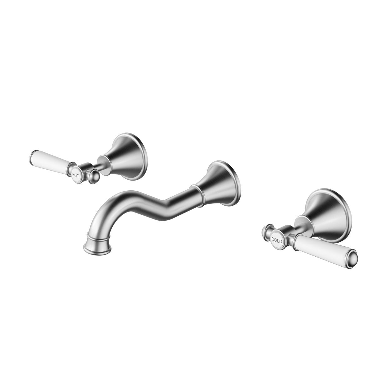Clasico Bath Tap Set - Ceramic Handle - Brushed Nickel