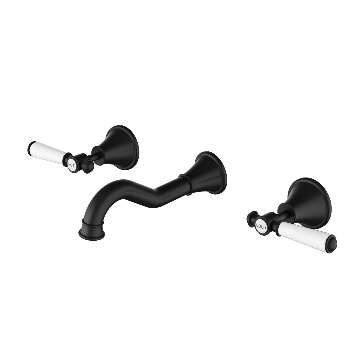 Clasico Bath Tap Set - Ceramic Handle - Matt Black