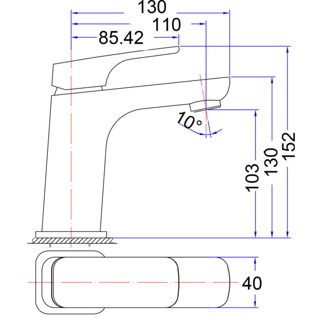 Eden Round Cornered Rectangle Handle Basin Mixer Lead Free