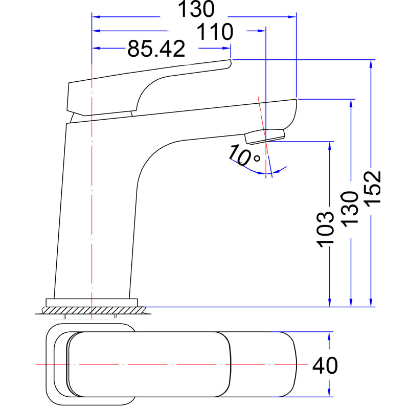 Eden Round Cornered Rectangle Handle Basin Mixer Lead Free