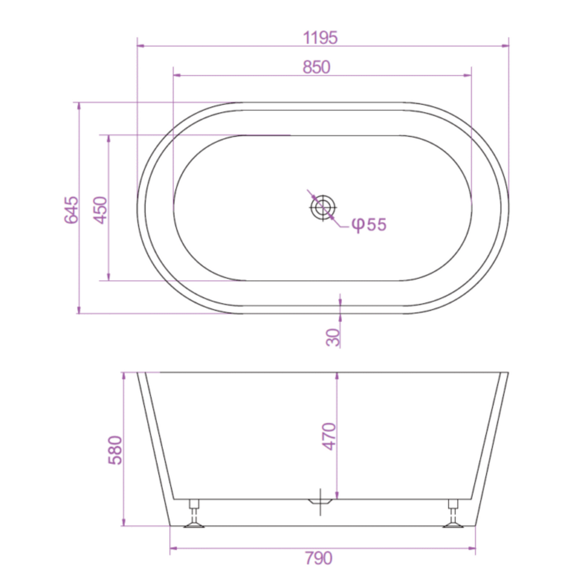 SHANTY Free-Standing Bathtub Without Overflow (Gloss White) (Optional Sizes)