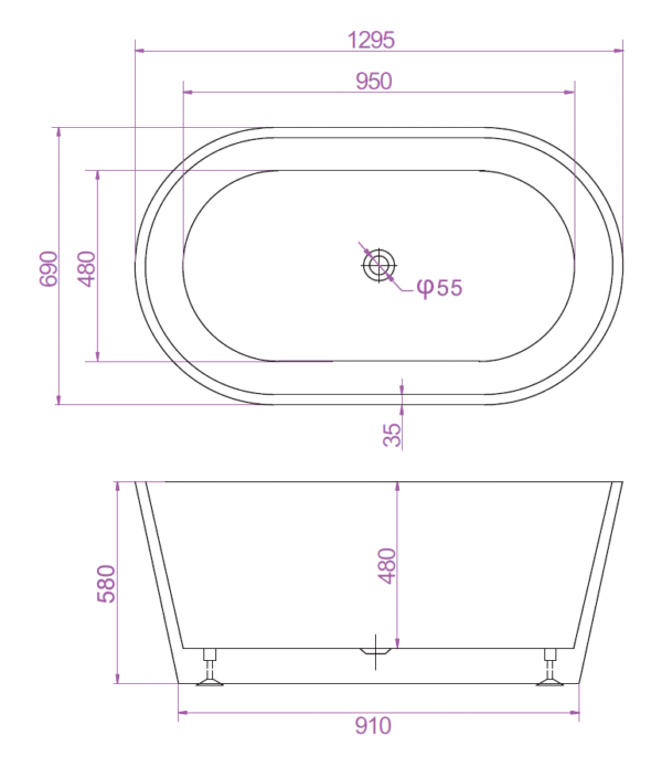 SHANTY Free-Standing Bathtub Without Overflow (Gloss White) (Optional Sizes)