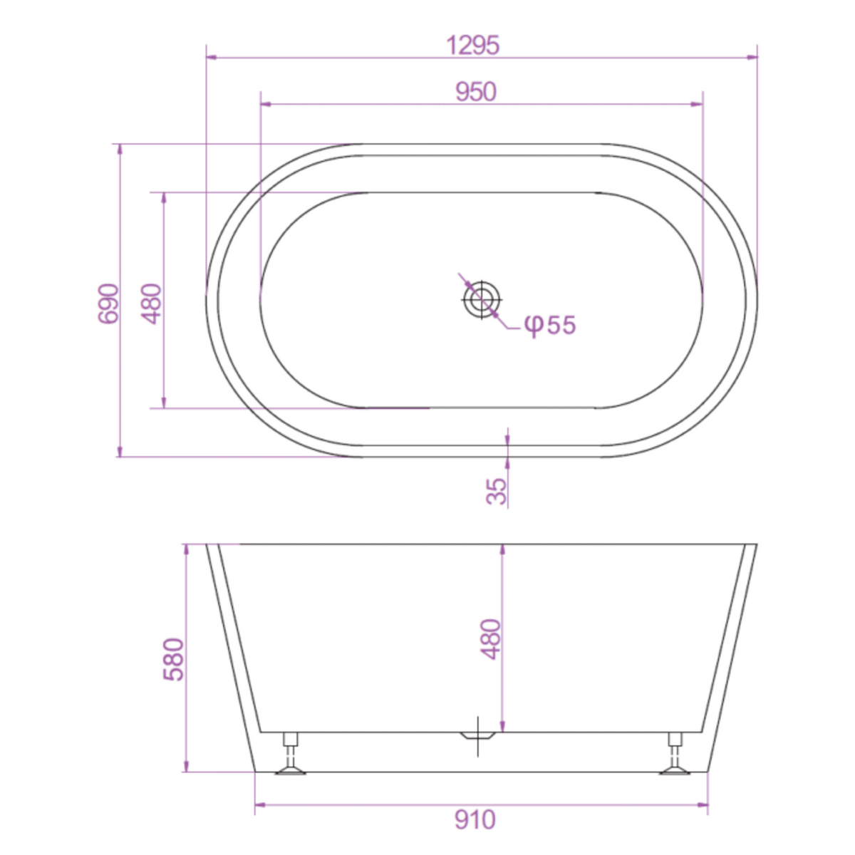 SHANTY Free-Standing Bathtub Without Overflow (Gloss White) (Optional Sizes)