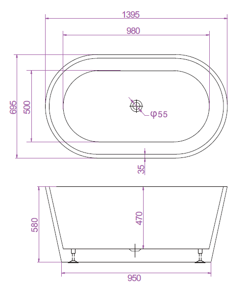 SHANTY Free-Standing Bathtub Without Overflow (Gloss White) (Optional Sizes)