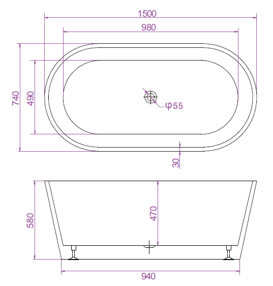 SHANTY Free-Standing Bathtub Without Overflow (Gloss White) (Optional Sizes)