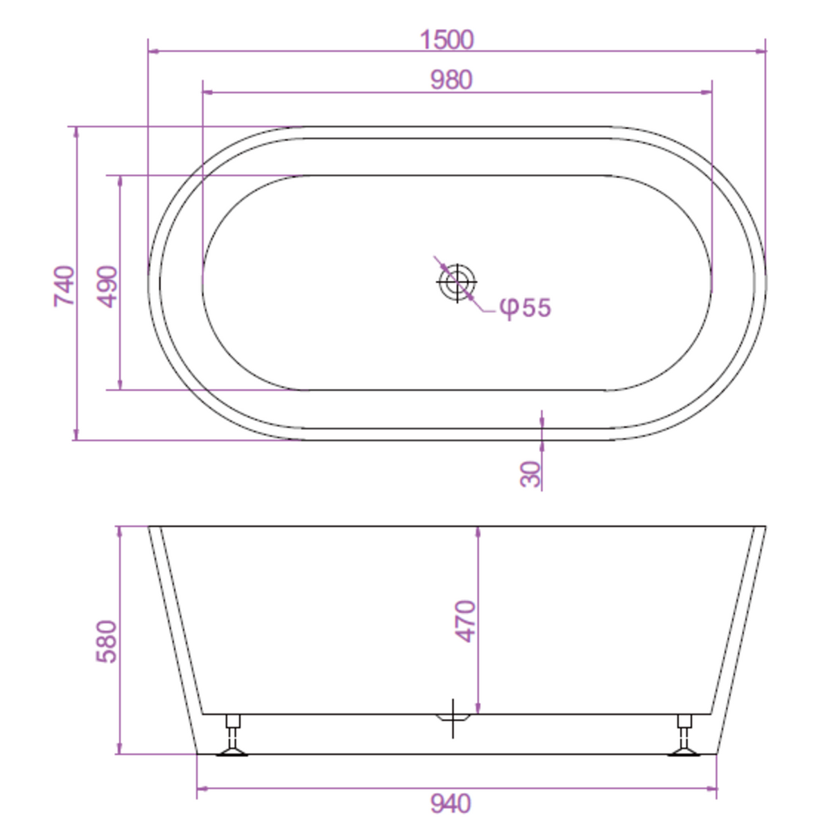 SHANTY Free-Standing Bathtub Without Overflow (Gloss White) (Optional Sizes)