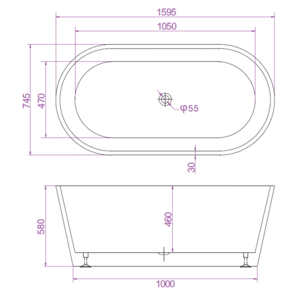 SHANTY Free-Standing Bathtub Without Overflow (Gloss White) (Optional Sizes)
