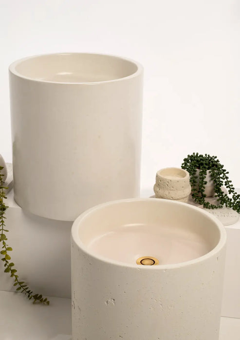 Sticks & Stone Concrete Textured Half Height Round Pedestal Basin
