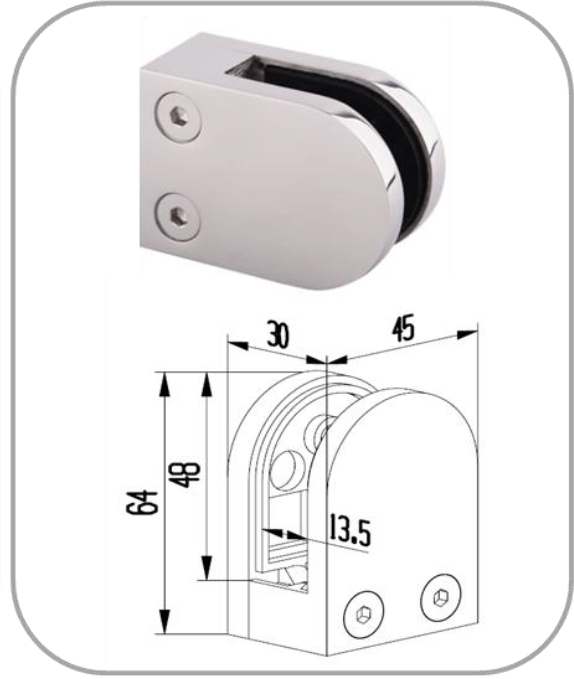 Glass Clamp - Glass to Wall / Square Post - D Front