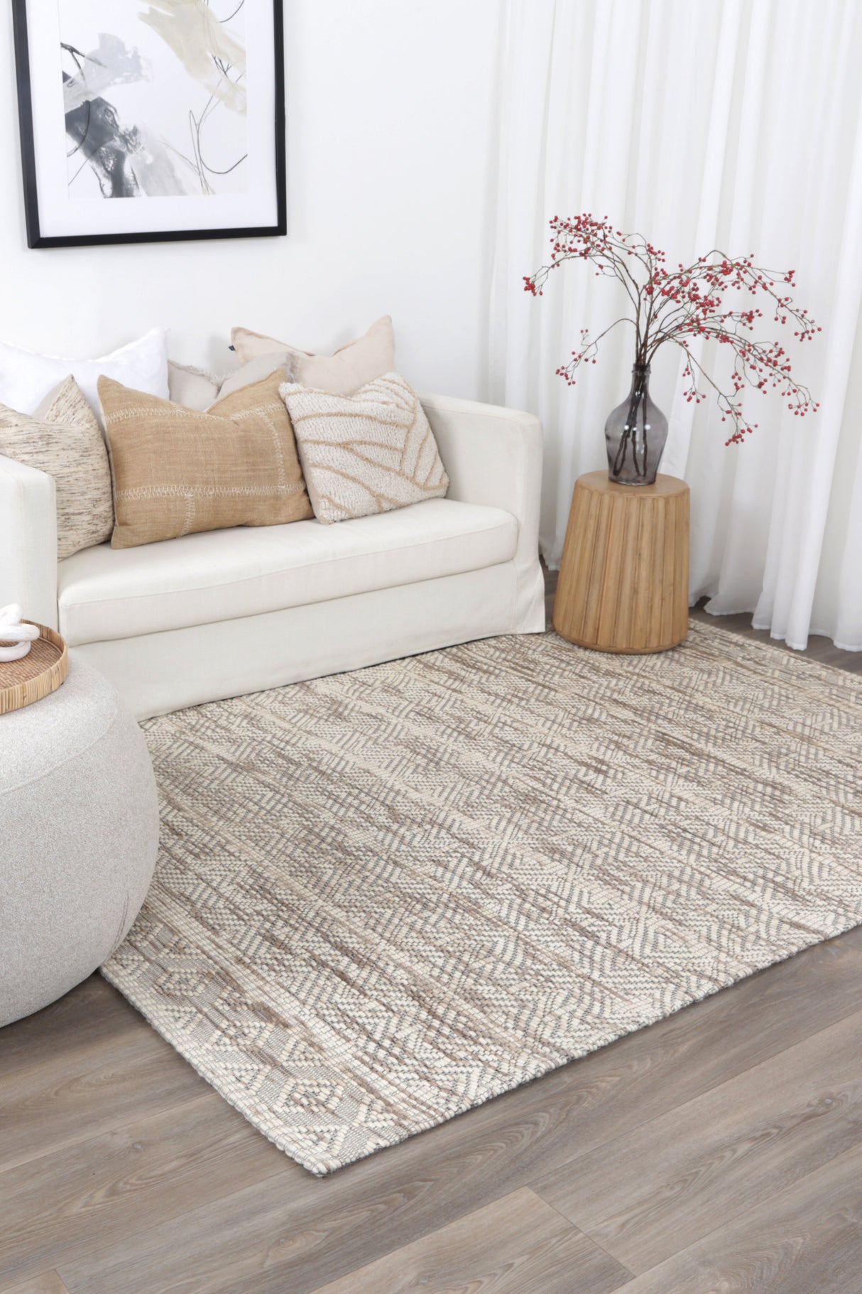 Copacabana Chevron Beige Wool Rug