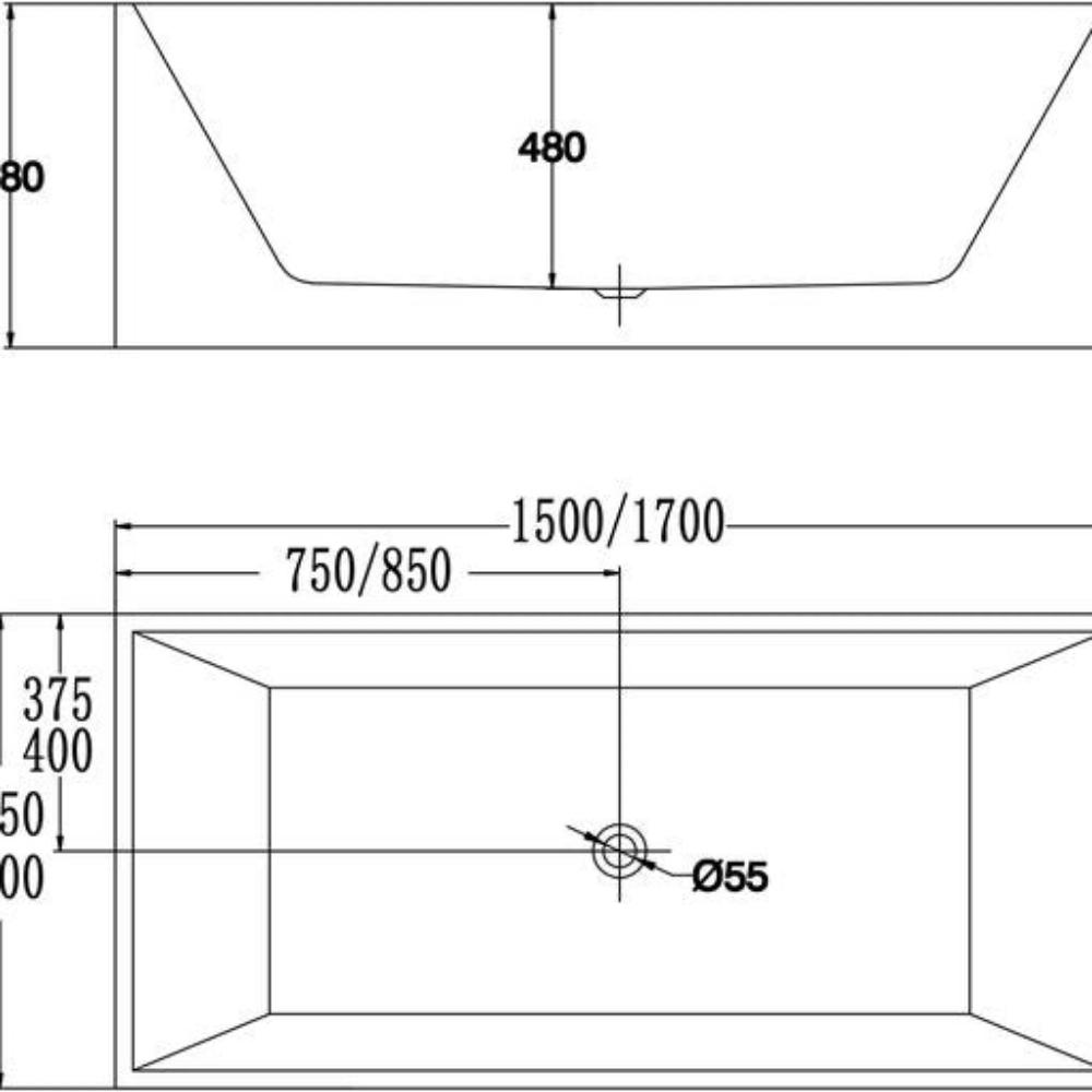 AMBER Black and White Square Bathtub with Non-Overflow (Clearance)