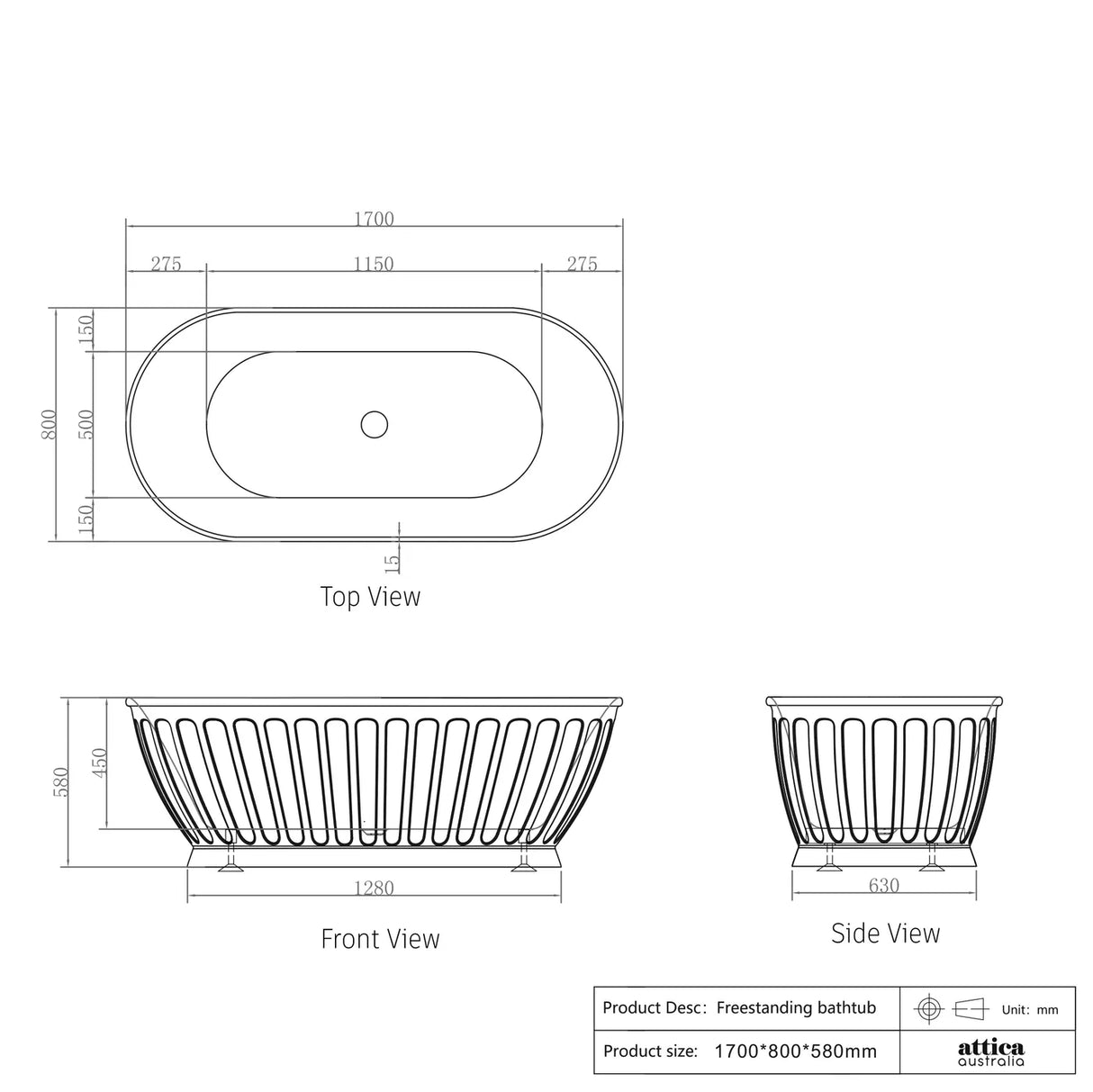 Attica Kensington Freestanding Bathtub - Gloss White