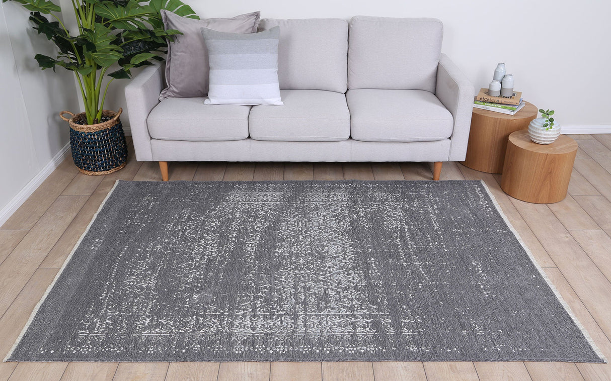 Rustic Vintage Distressed, Amazing 2 in 1 Reversible Rug Grey