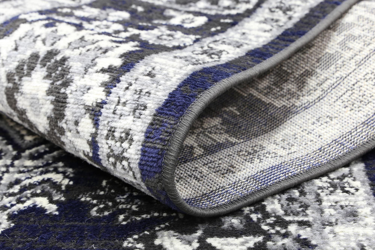Arya Traditional Navy Grey Rug