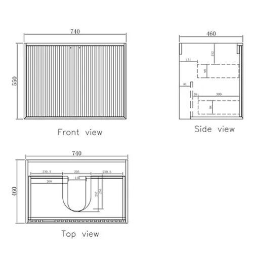 MARLO Wall Hung Vanity 750mm Specifications Drawing