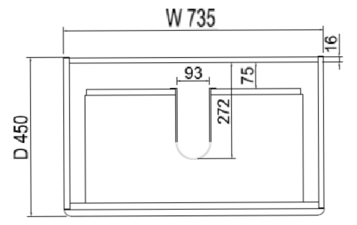 ABS MF Light American Oak Wall Hung Vanity 750mm drawing