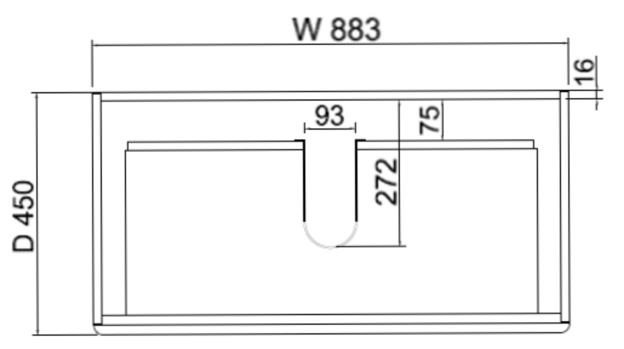ABS MF Light American Oak Wall Hung Vanity 900mm-drawing