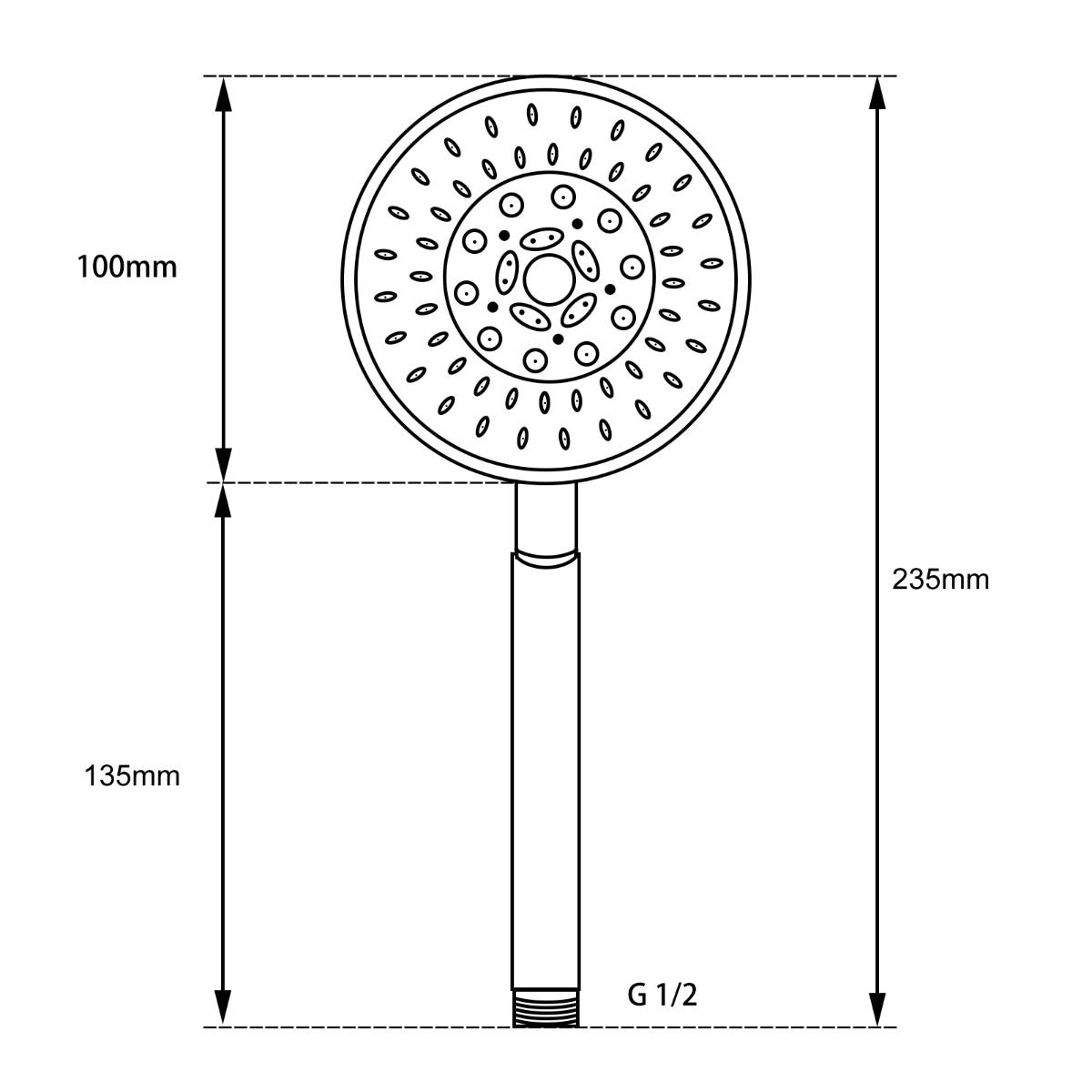 AQU 5 Function Round Handheld Shower - Black Technical Drawing