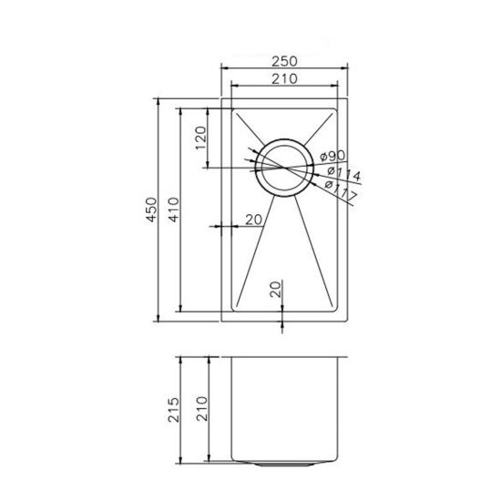 AQU Brushed Brass Kitchen Sink (250x450x215)