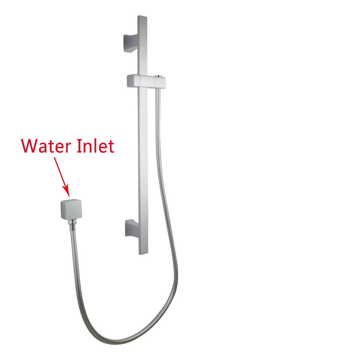 AQU Square Wall Mounted Sliding Rail With Water Hose Wall Connector Only - Chrome