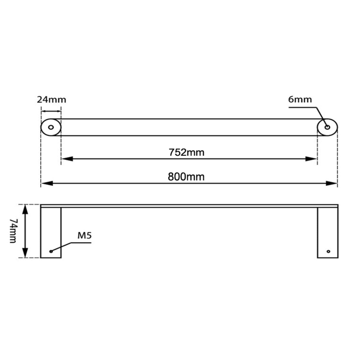 Esperia Single Towel Rail 800mm - Chrome Technical Drawing