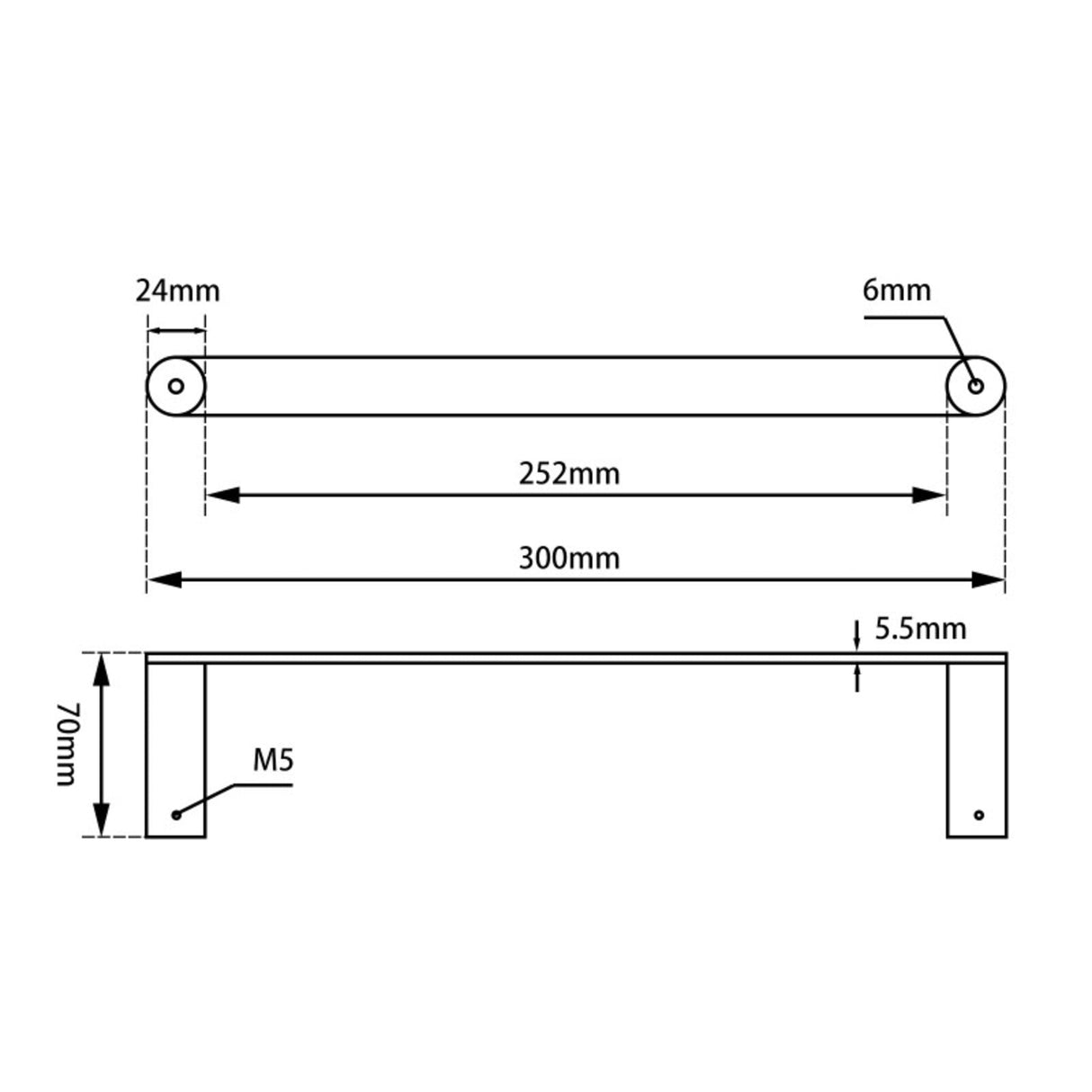 Esperia Towel Holder 300mm - Chrome Technical Drawing