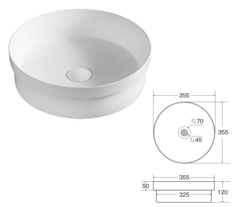 Aulic LENA Semi Inset Basin (Round: 355x355x120)