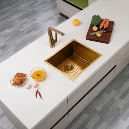 Brushed Brass Stainless Steel PVD Single Bowl Kitchen Sink - 500x440x230mm