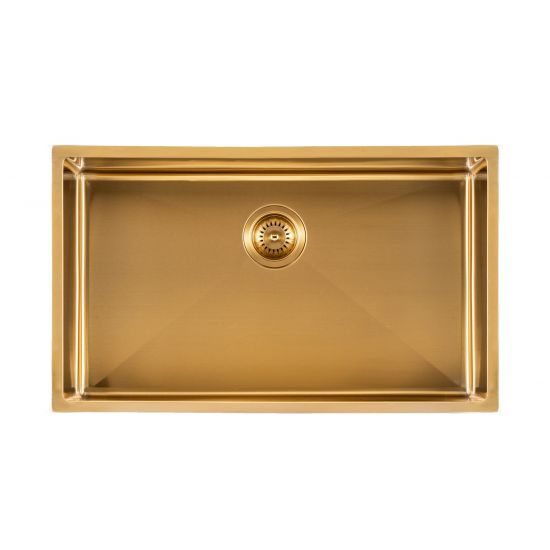 Brushed Brass Stainless Steel PVD Single Bowl Kitchen Sink - 762x457x254mm