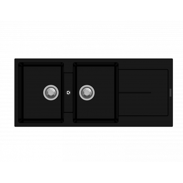 CARYSIL ENIGMA Black Granite Double Kitchen Sink with Drainboard 1160x500mm