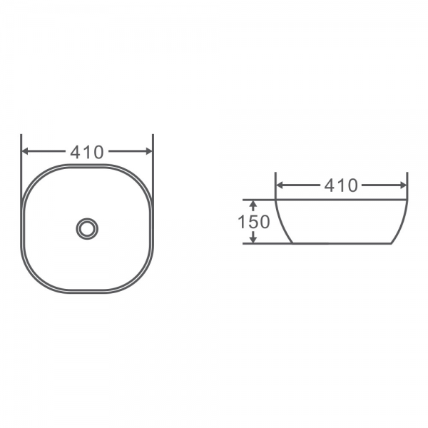 CHUR Round Counter Top Basin 410mm Specification Drawing