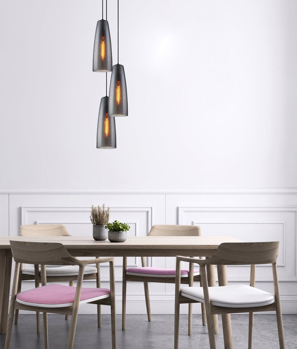 CHUVA: Smoke Black Glass with Rain Drop Effect Long Cone Shape Pendant Light